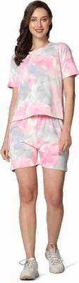 HouseOfCommon Women Printed Pink Night Suit Set