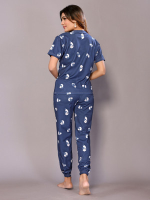 HouseOfCommon Women Printed Blue Night Suit Set