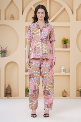 NEYSA Women Printed Pink Night Suit Set
