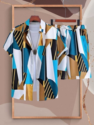Varni Creation Men Abstract Yellow Night Suit Set