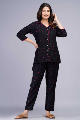 Sangam creation Women Polka Print Maroon Shirt & Pyjama set