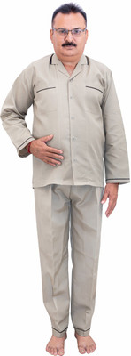 LATHIYA UNIFORM Men Solid Beige Night Suit Set