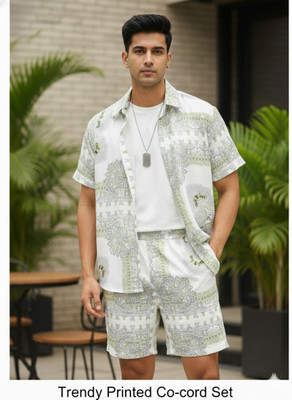 POSITIVEVIBE Men Printed White Top & Shorts Set