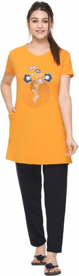 plush Women Printed Yellow Night Suit Set
