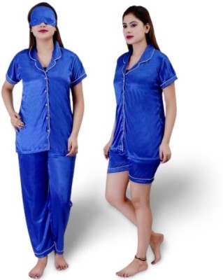 now model Women Solid Blue Shirt & Pyjama set