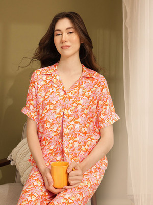 ETC Women Printed White Night Suit Set