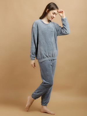 Lugo Women Solid Blue Night Suit Set