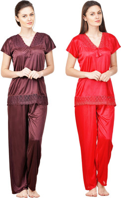 ROWENA Women Solid Multicolor Top & Pyjama Set