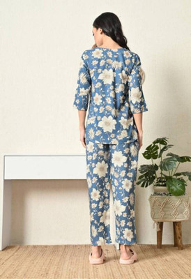 HouseOfCommon Women Embellished Light Blue Shirt & Pyjama set