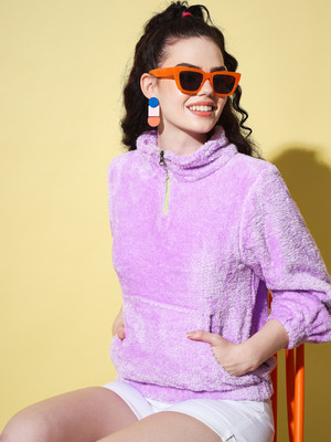 THE DRY STATE Self Design Collared Neck Casual Women Purple Sweater