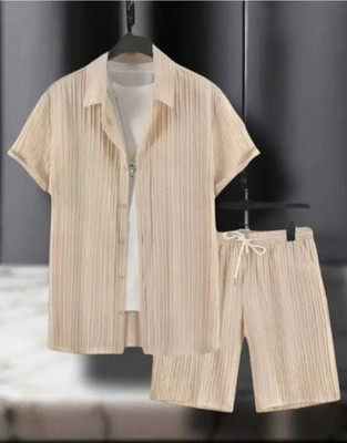 SADBHAVNAFABRIC Men Solid Beige Night Suit Set