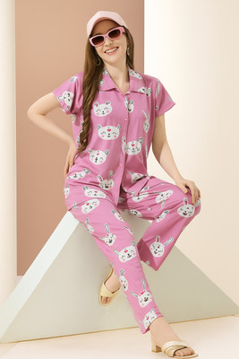 Trade Zone Women Printed Pink Shirt & Pyjama set