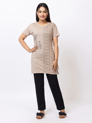LADY LEAF Women Printed Multicolor Top & Pyjama Set