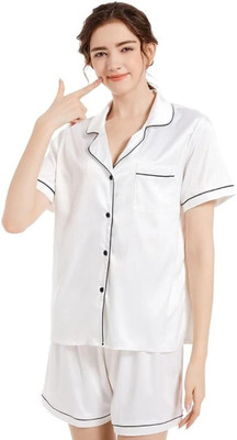 Vd hub Women Solid White Night Suit Set