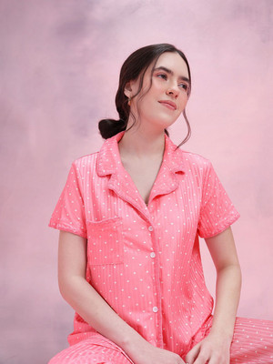 Dressberry Women Printed Pink Night Suit Set