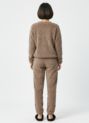 SKG Women Self Design, Solid Brown Night Suit Set