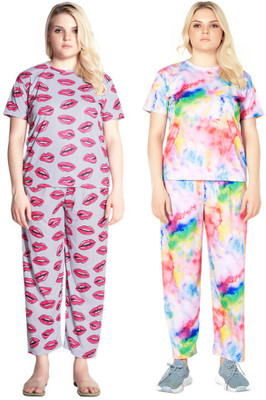 Exitro Women Printed Multicolor Top & Pyjama Set