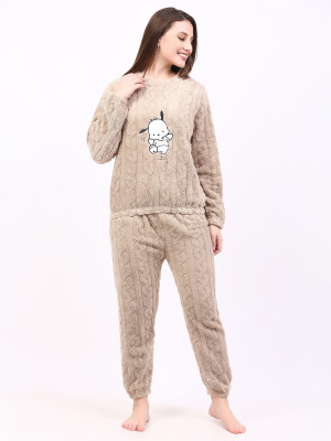 TIARA WORLD Women Printed Brown Night Suit Set
