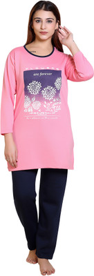 DG Divine Women Printed, Solid Multicolor Top & Pyjama Set