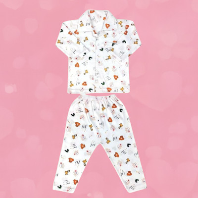 MW PRINTS Baby Boys & Baby Girls Printed White, Orange Night Suit Set