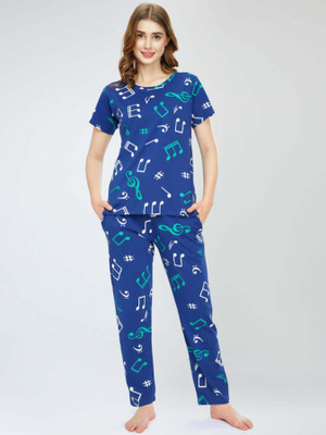 HouseOfCommon Women Printed Blue Night Suit Set