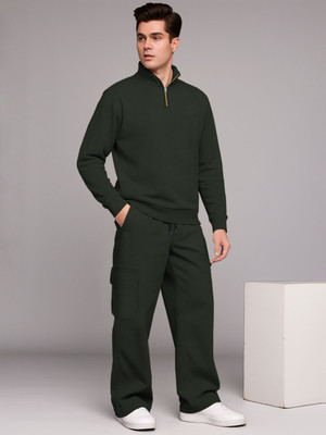 TRIPR Men Solid Dark Green Night Suit Set