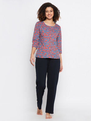 Clovia Women Printed Multicolor Top & Pyjama Set