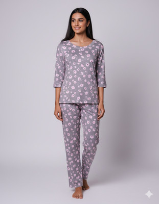 Mizan Trendz Women Floral Print Grey, Pink Top & Pyjama Set