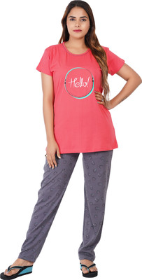 INSTRY Women Printed Pink Top & Pyjama Set