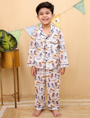 tots&tykes Boys & Girls Animal Print Blue, Red Night Suit Set