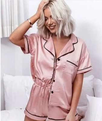 Vd hub Women Solid Pink Night Suit Set