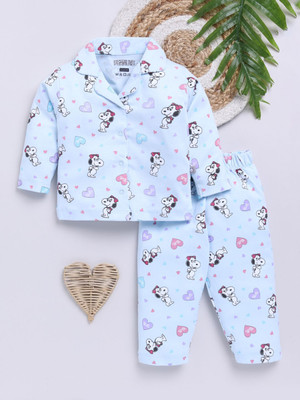 YK X Tinyo Baby Girls Printed Blue Night Suit Set