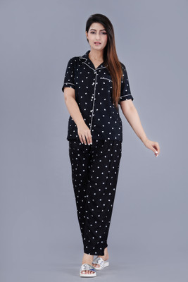DreamBe Women Printed Black Shirt & Pyjama set
