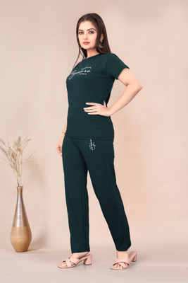 Radha Women Printed Dark Green Night Suit Set