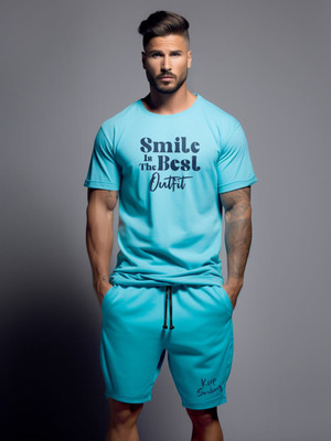 SANTGURU Men Printed Light Blue Top & Shorts Set