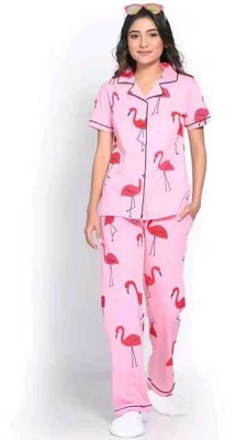KK FASHION Women Printed Pink Shirt & Pyjama set
