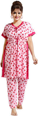 MALANI LOUNGEWEAR Women Printed Pink Top & Pyjama Set