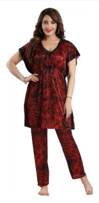DSIYA Women Polka Print Red Top & Pyjama Set