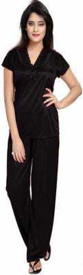 Lovie's Women Self Design Black Top & Pyjama Set
