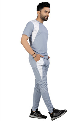 HASTIVOUGE Men Colorblock Silver Night Suit Set