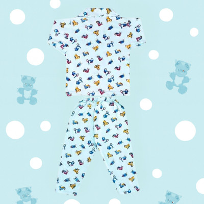Sarvatapana Baby Boys & Baby Girls Printed Blue Night Suit Set