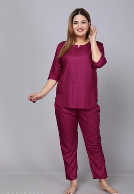 SADORI Women Solid Purple Top & Pyjama Set