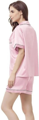 Vd hub Women Solid Pink Night Suit Set