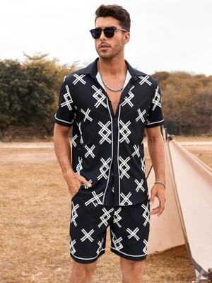 LG FASHION Men Printed Black Top & Shorts Set
