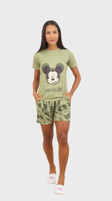 ENZO UNITY Women Printed Dark Green Top & Shorts Set