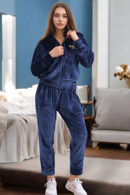 DreamBe Women Solid Dark Blue Night Suit Set