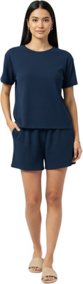 COZYPLAY Women Solid Blue Top & Shorts Set