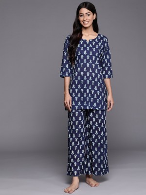 LIBAS Women Printed Dark Blue Top & Pyjama Set