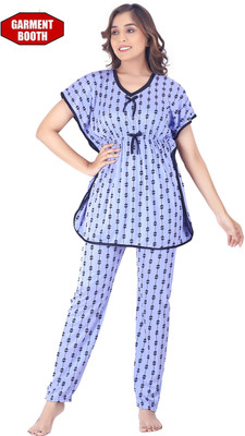 GARMENTBOOTH Women Printed Blue Top & Pyjama Set