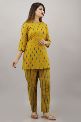 Bykart Women Printed Yellow Top & Pyjama Set